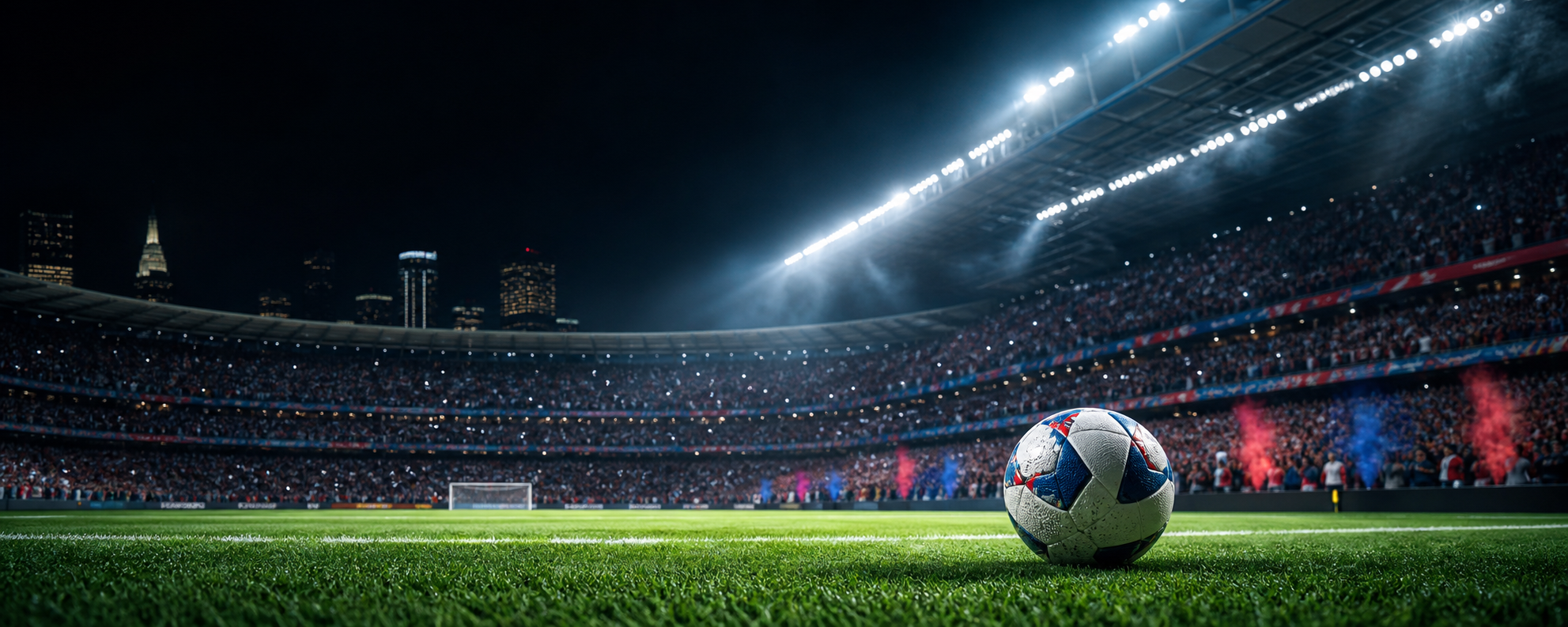 Beleuchtetes Fussballstadion während eines internationalen Turniers